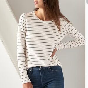 Banana Republic White and Black Striped Timeless Tee
